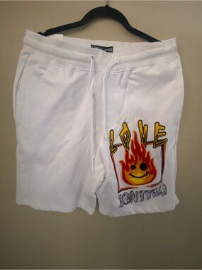 White Shorts with Flame Love Graphic